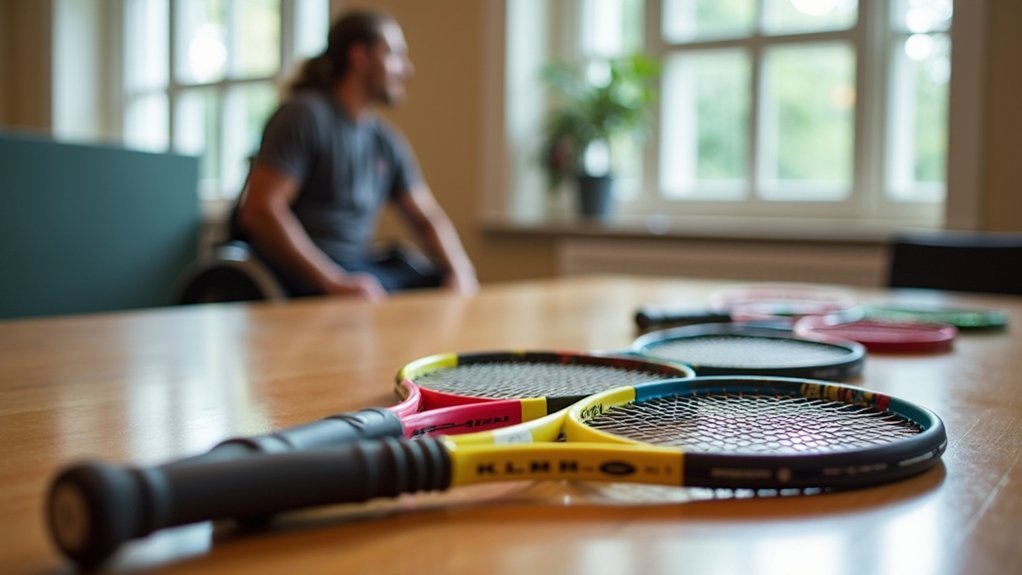 wheelchair tennis racket mounting